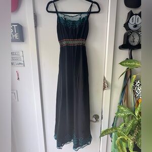 Black Maxi Dress with Teal and Red Details